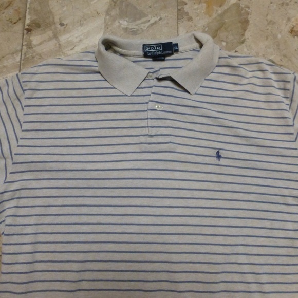 Polo Ralph Lauren beige blue stripe polo xl - Picture 2 of 2